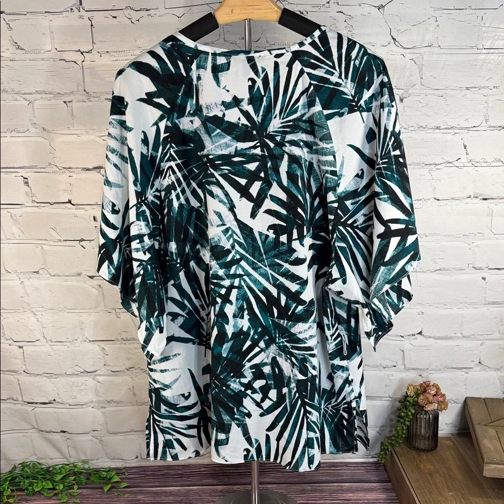 Banana Republic Tropical Palm Leaf Print Kimono Top Wide‎ Slit Sleeve Blouse